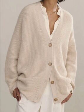 Jenni Kayne Soft Cream Ribbed V-Neck Cardigan